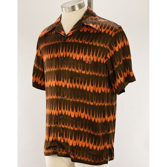 WALES BONNER Brown Orange RHYTHM Short Sleeve Viscose Shirt 48 Italy NWT